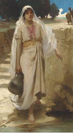 An Eastern Girl Fetching Water from a Stream