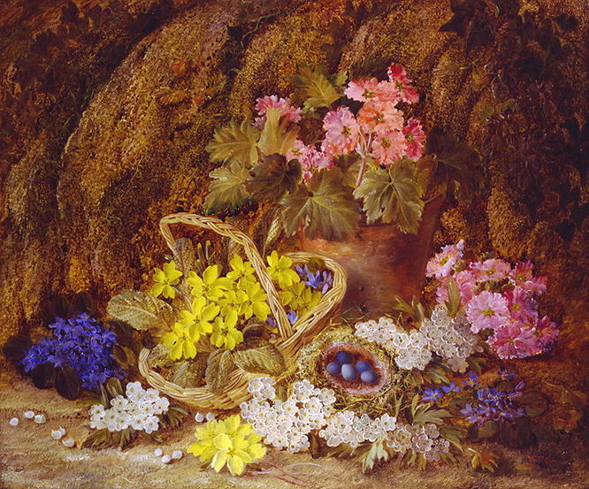 Flowers in a Basket and a Birds Nest